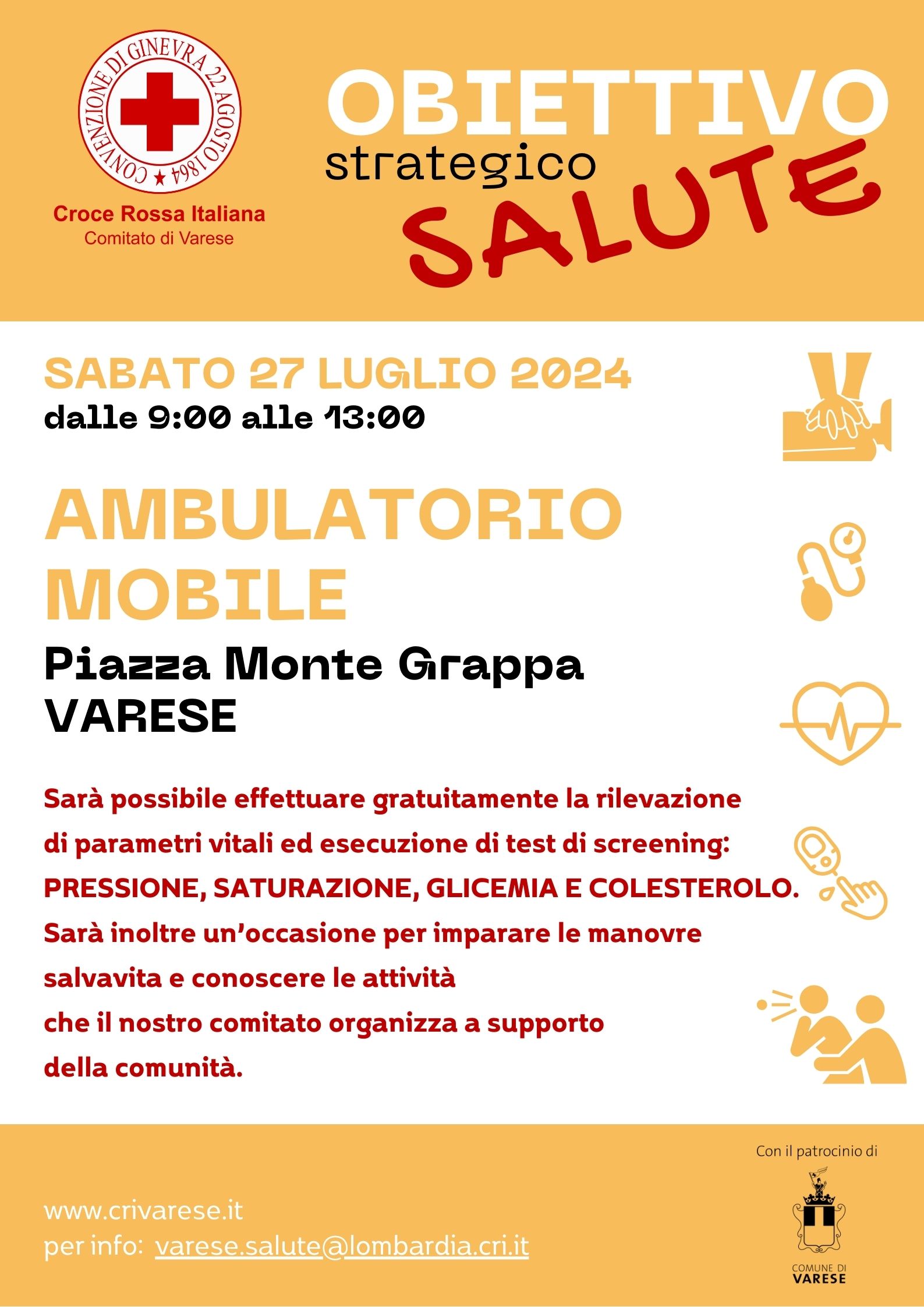 OBBIETTIVO STRATEGICO SALUTE – 27 Luglio 2024 in Piazza Monte Grappa – VARESE @ Piazza Monte Grappa - Varese | Varese | Lombardia | Italia